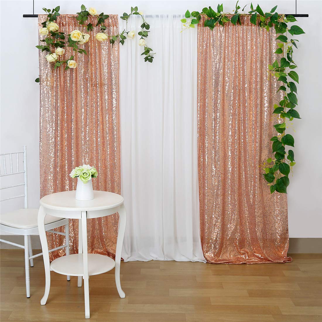 Rose Gold Backdrop Curtains 2 Pieces 2ftx8ft Sequin Fabric Backdrop