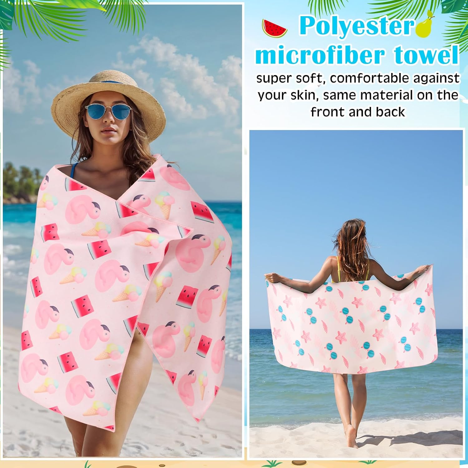 10 Pack Microfiber Beach Towel 28 x 55 Inch Oversized Large Quick Dry Thin Beach Towels for Pool Camping, Sand Free Lightweight Blanket for Women Adults Travel Swimming Sport (Ice Cream)