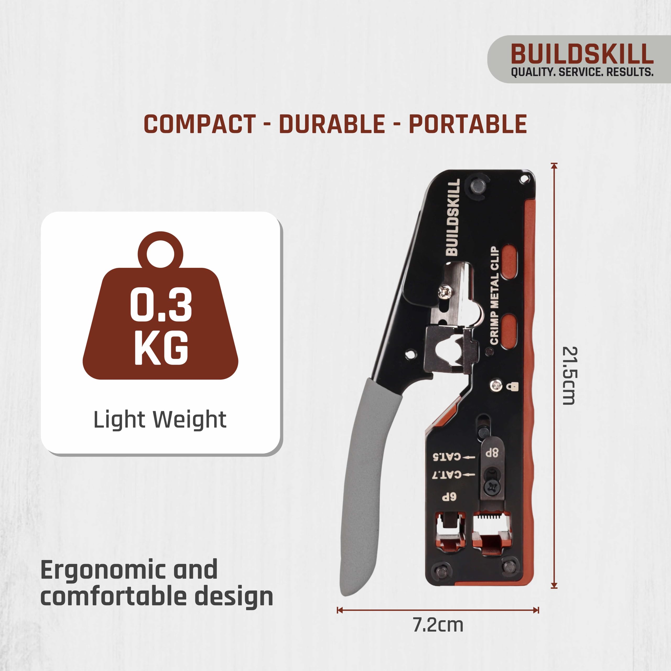 BUILDSKILL 3-in-1 network crimping tool, wire stripper and cutter | safety lock button | soft grip handle | 2mm heavy-duty metal body | ideal ethernet & telephone cables,RJ12, RJ11, RJ45 crimping tool - Image 8 thumbnail