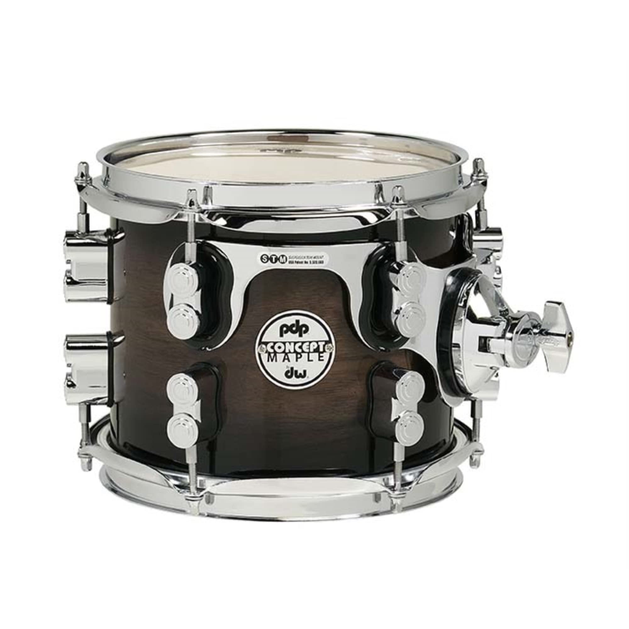 Pacific Drums Maple Series Tom 8"x7", Exótico Walnut Charcoal Burst, cascos de arce con chapa exótica