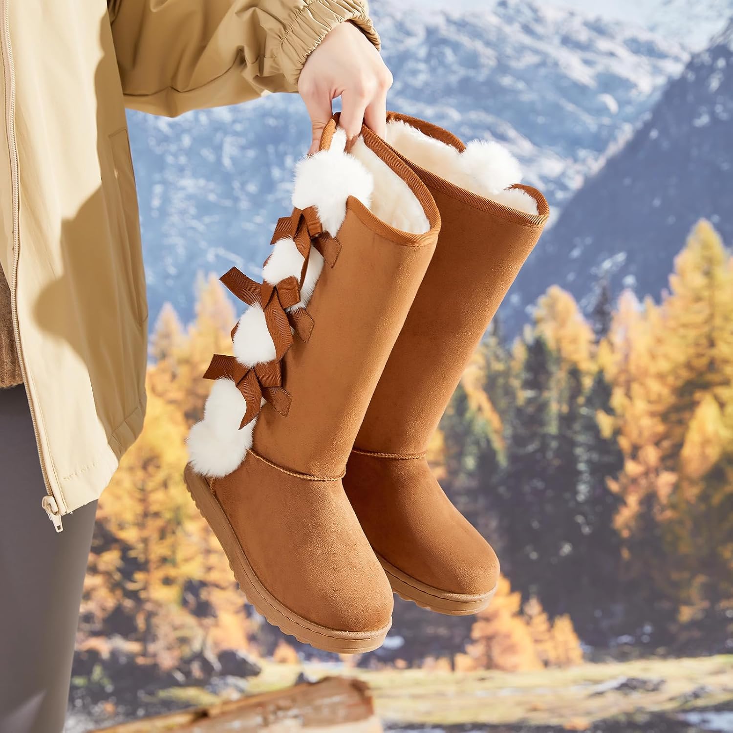 Iarus Winter Snow Boots for Women Warm Mid Calf Boots Comfortable Fuzzy Ladies Booties Classic Bow Tie Outdoors - Image 7