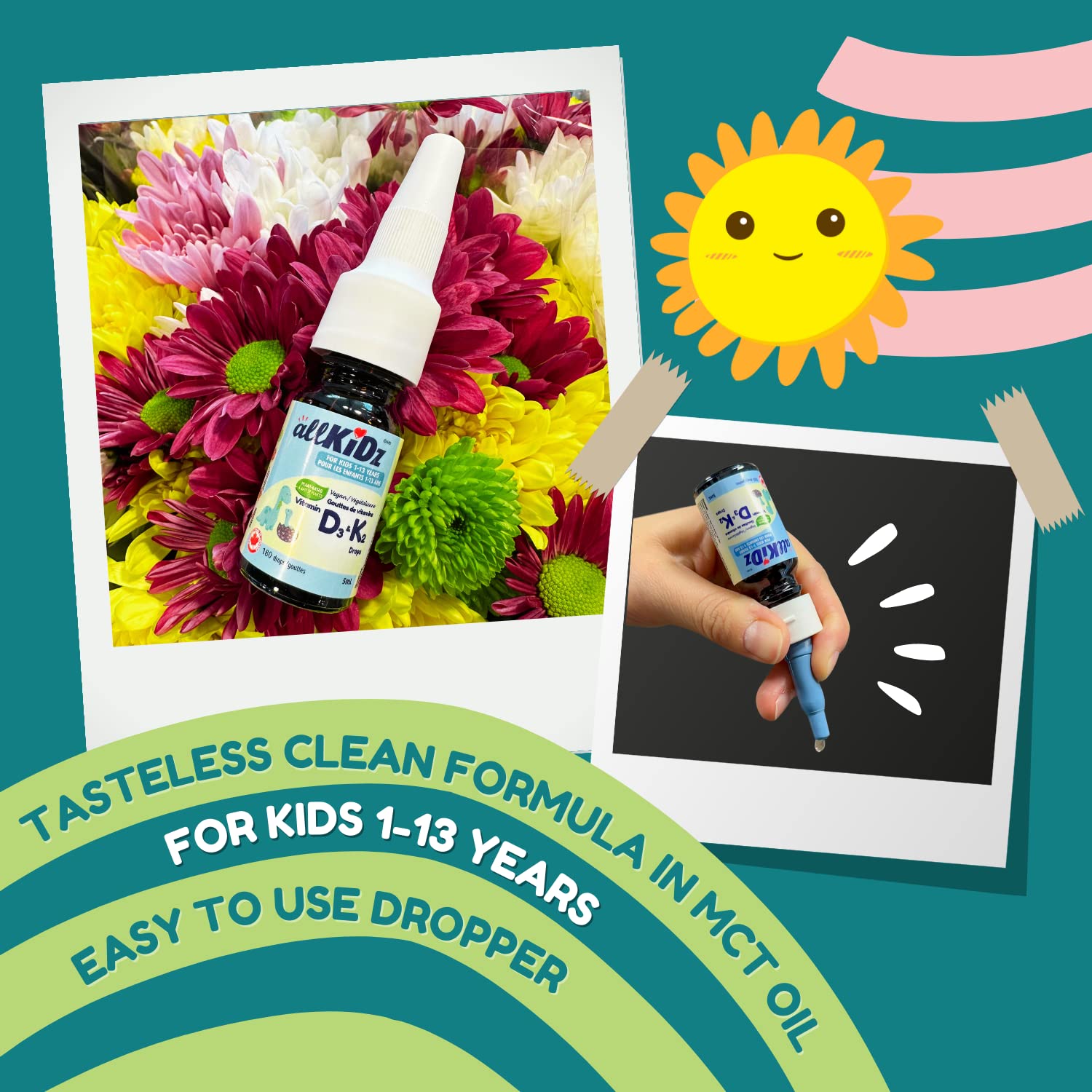 allKiDz Vegan Vitamin D3 and K2 (MK-7 K2VITAL) Drops for Toddlers