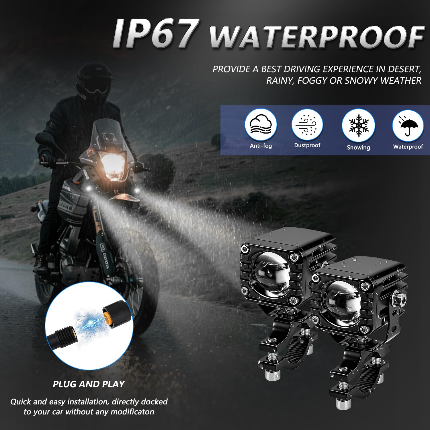 Motorrad 80W Zusatzscheinwerfer Frontscheinwerfer,verstellbare Nebelscheinwerfer, IP68 wasserdicht, Offroad-Fahrlichter für Nachtfahrten, Weiß Fern- & Abblendlicht, kompatibel mit ATV & UTV