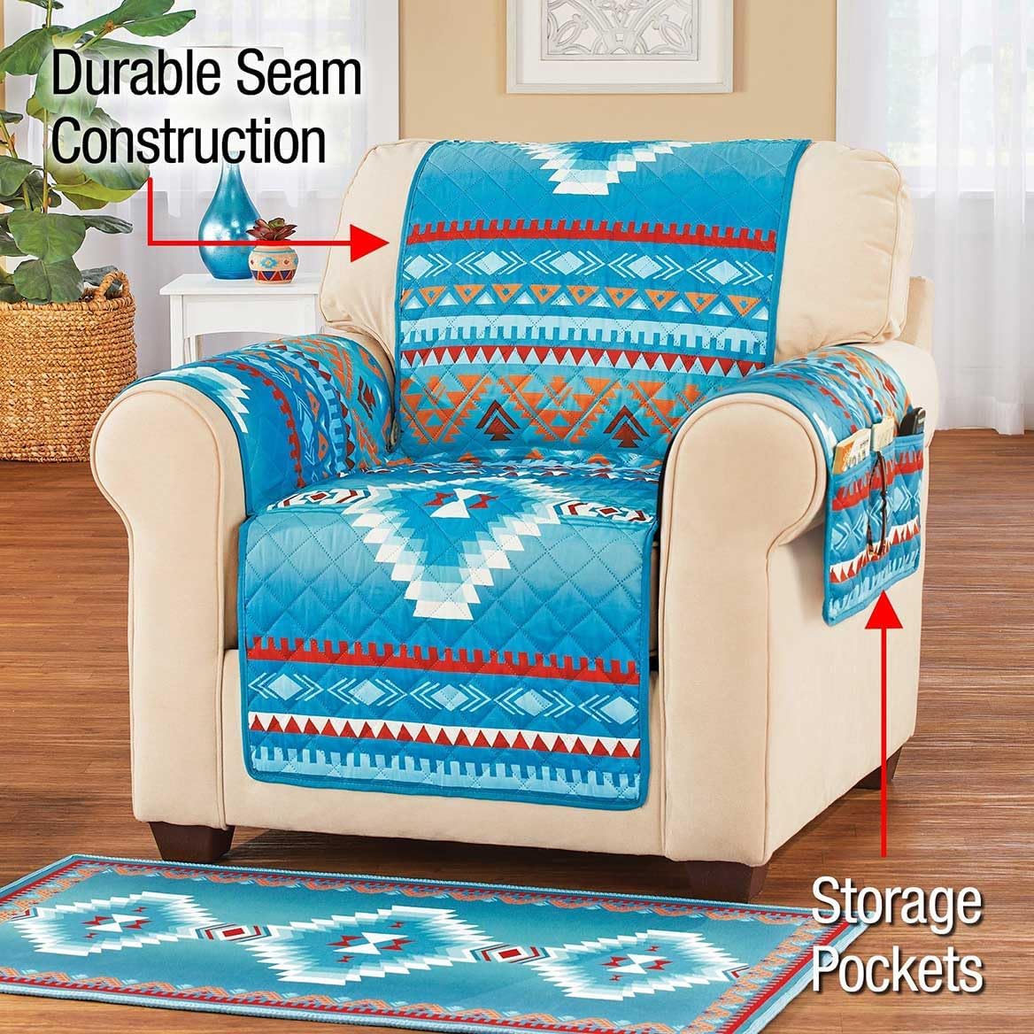Collections Etc Quilted Turquoise Southwest Furniture Cover