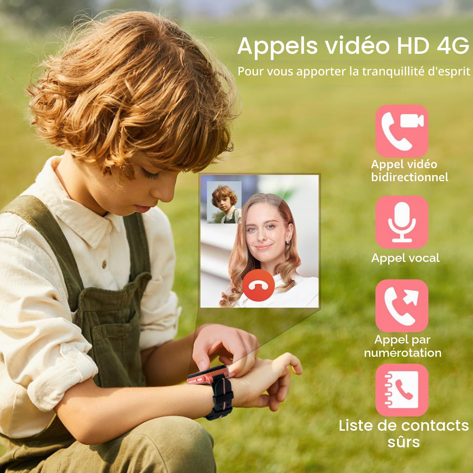 imoo Z1 Smartwatch Enfant Fille, Montre Connectée pour Filles avec Appels Vidéo & Téléphone Autonomie Longue, Montre Enfant Tracker GPS, Résistant à l'eau IPX8 (Z1, Rose)