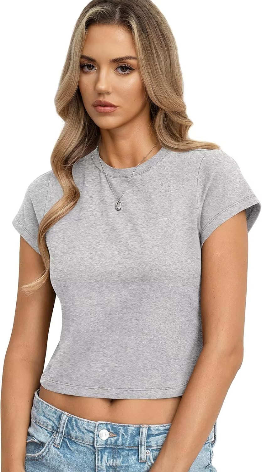 Womens Cotton T Shirts Basic Baby Tee Crop Tops Crewneck Slim Fit Short Sleeves Tee Summer Cute Clothes 2026 - Image 5