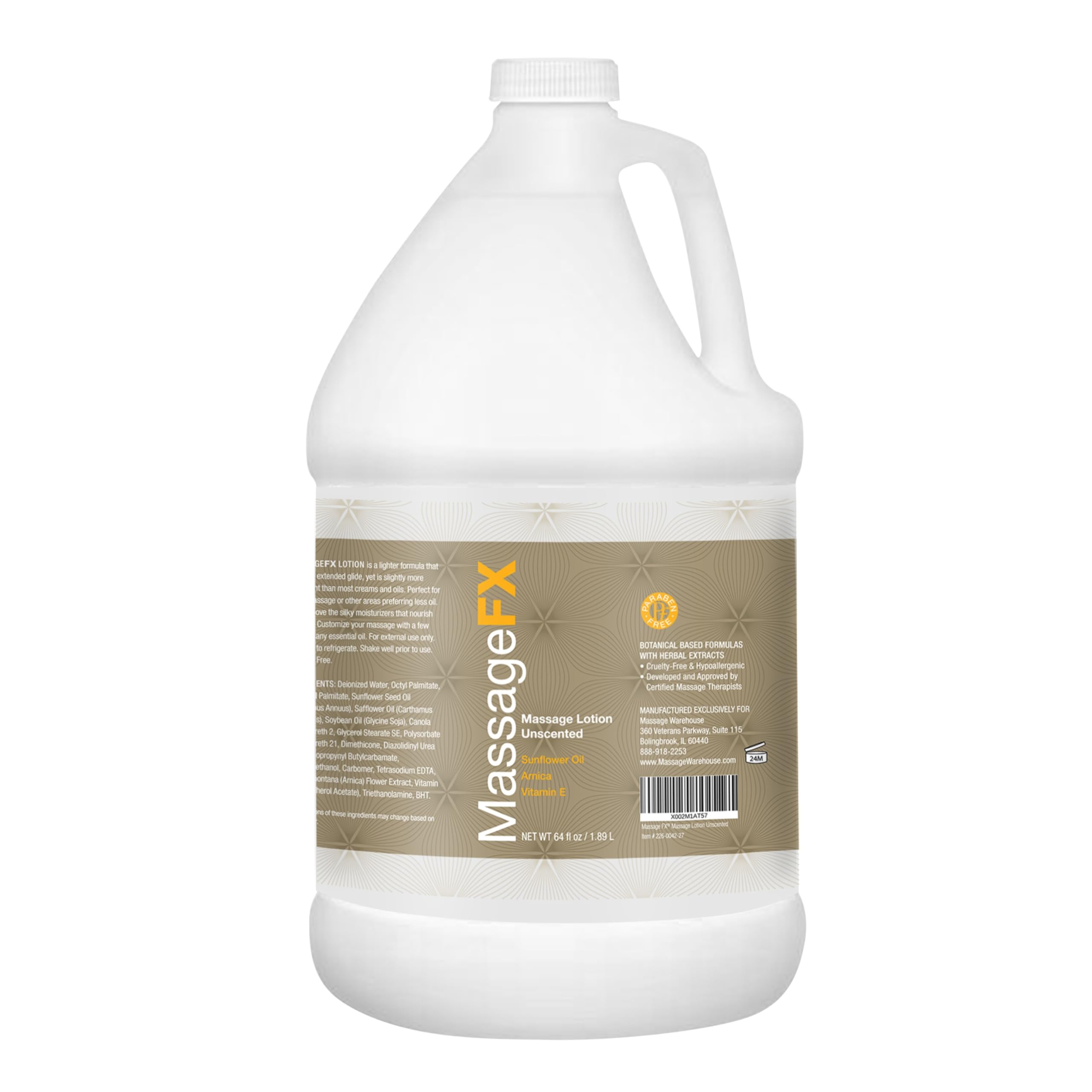 Massage Gel by Massage FX - 100% Pure Jojoba & Sunflower Seed Oil - Herbal Extracts Ivy, Arnica & Aloe - Unscented - Max Workability & Glide - Perfect for Full Body Massages - Paraben Free -1/2 Gallon