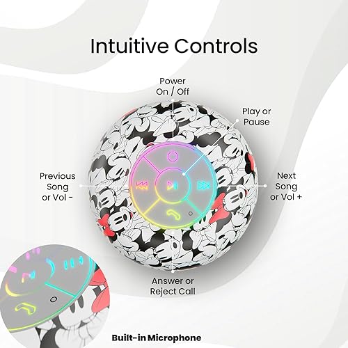 Miniatura 4 de iJoy Disney Minnie Mouse and Friends - Altavoz de ducha LED Bluetooth - Altavoz a prueba de salpicaduras con controles táctiles + 5 horas de