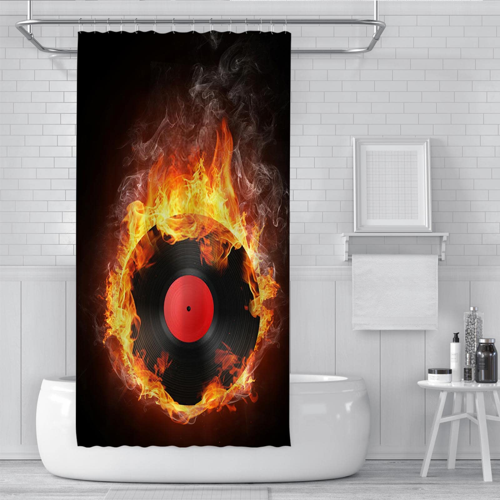 Tende da doccia con musica rock, set di accessori per Tende da bagno con dischi in vinile, asciugatura rapida e poliestere impermeabile con ganci 200 Wx220 L