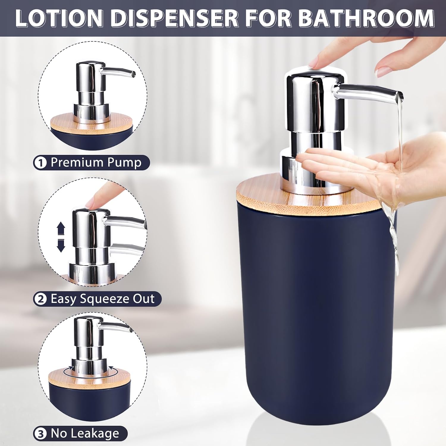 iMucci Bathroom Accessories Set 5Piece Navy Blue Bathroom Sets, Toothbrush Holder, Toothbrush Cup, Lotion Soap Dispenser, Soap Dish and Qtip Holder Bathroom Decor