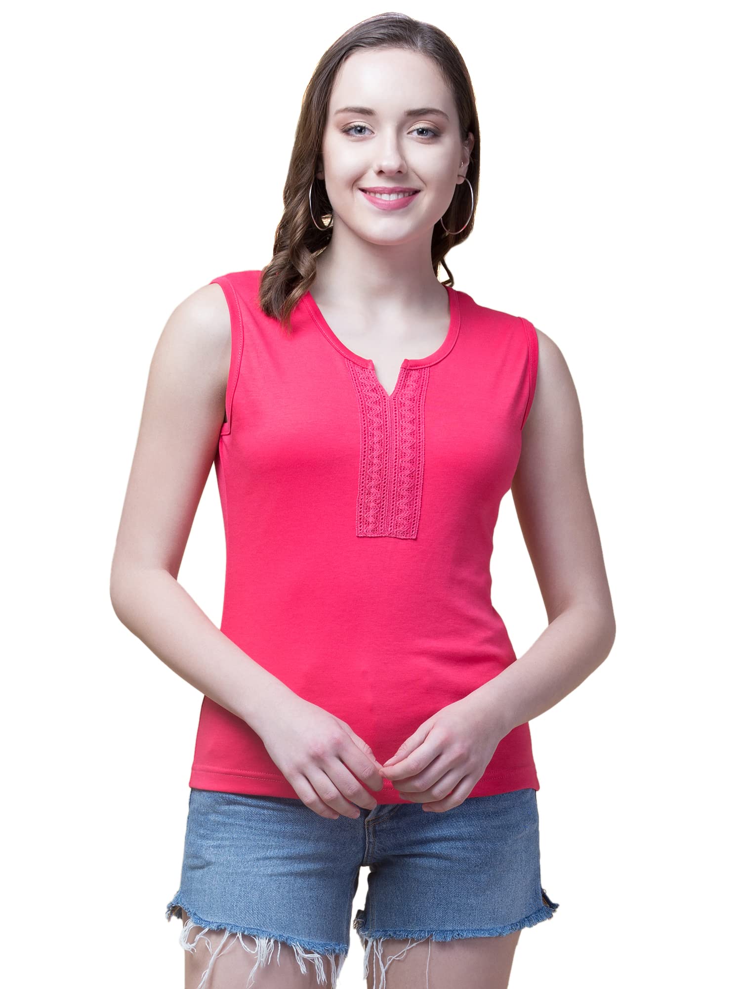 Pink Tank T Shirt Top for Women Made of Cotton Lycra-image-22