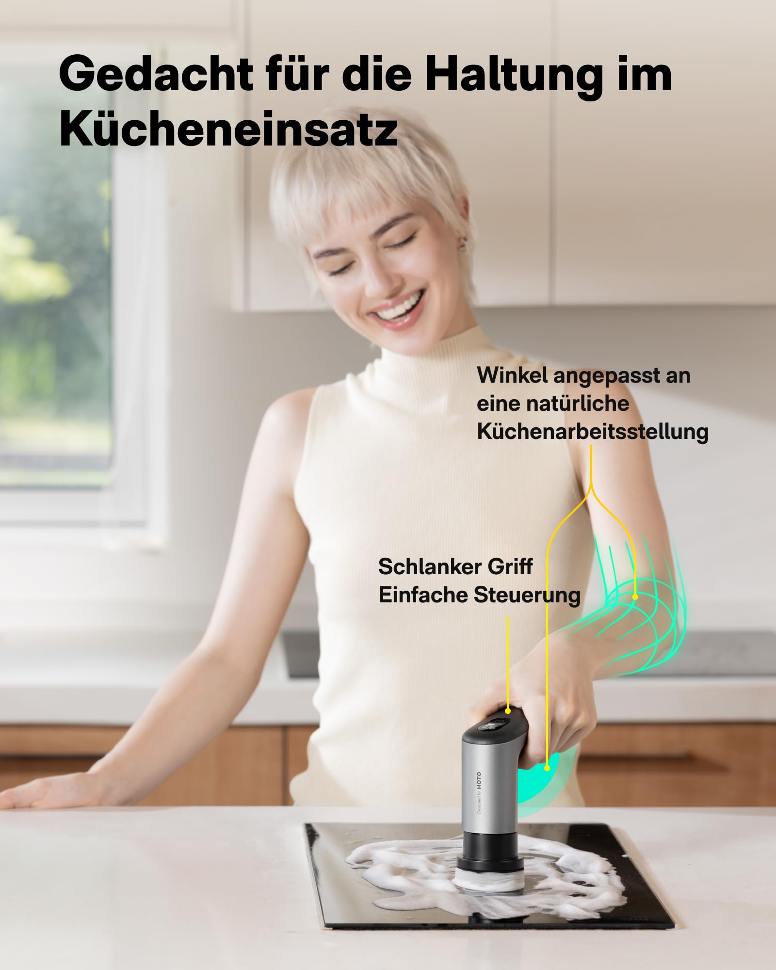 HOTO Akku Elektrische Reinigungsbürste mit 6 Bürstenköpfen, IPX7 Wasserdicht, Fugenreiniger für Fliesen, Spüle, Grillpfanne, Herdplatte, Kochgeschirr, Backofen, Pfannen, Bad und Geräte Putzbürste