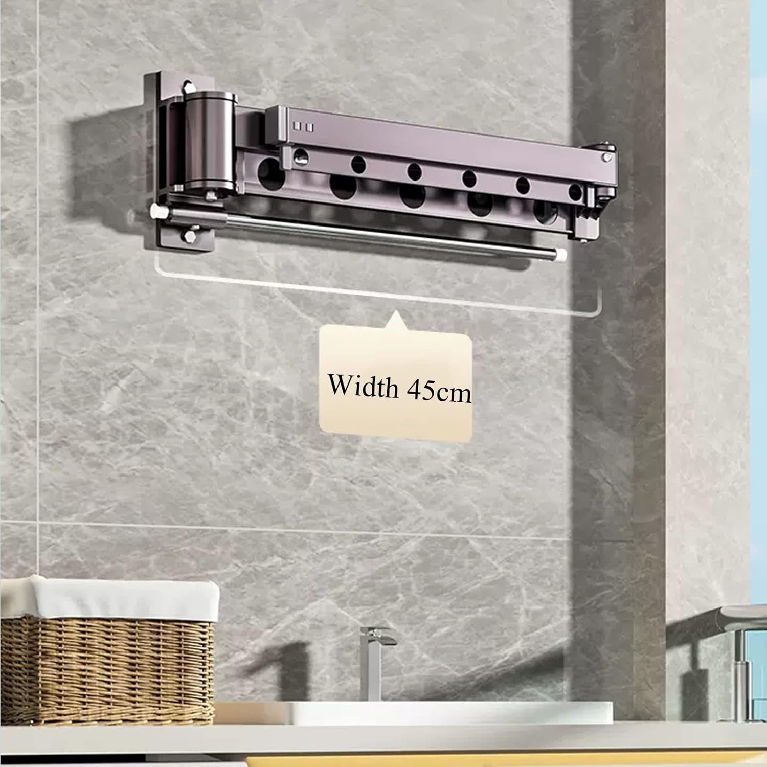 Wall Mounted Clothes Drying Rack, Retractable Clothes Airer with Double Rods & Concealed Shoe Rack, Foldable Space-Saving Clothes Hanger for Balcony, Laundry, Bathroom