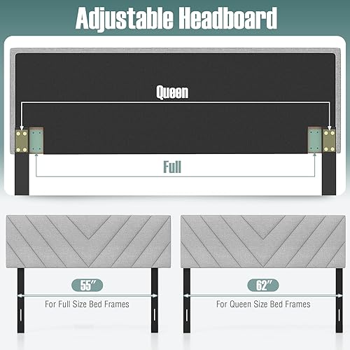 Miniatura 8 de Giantex Cabecero tapizado de lino, tablero de cama ajustable para marcos de cama de tamaño matrimonial y Queen, cabecera rectangular moderna con