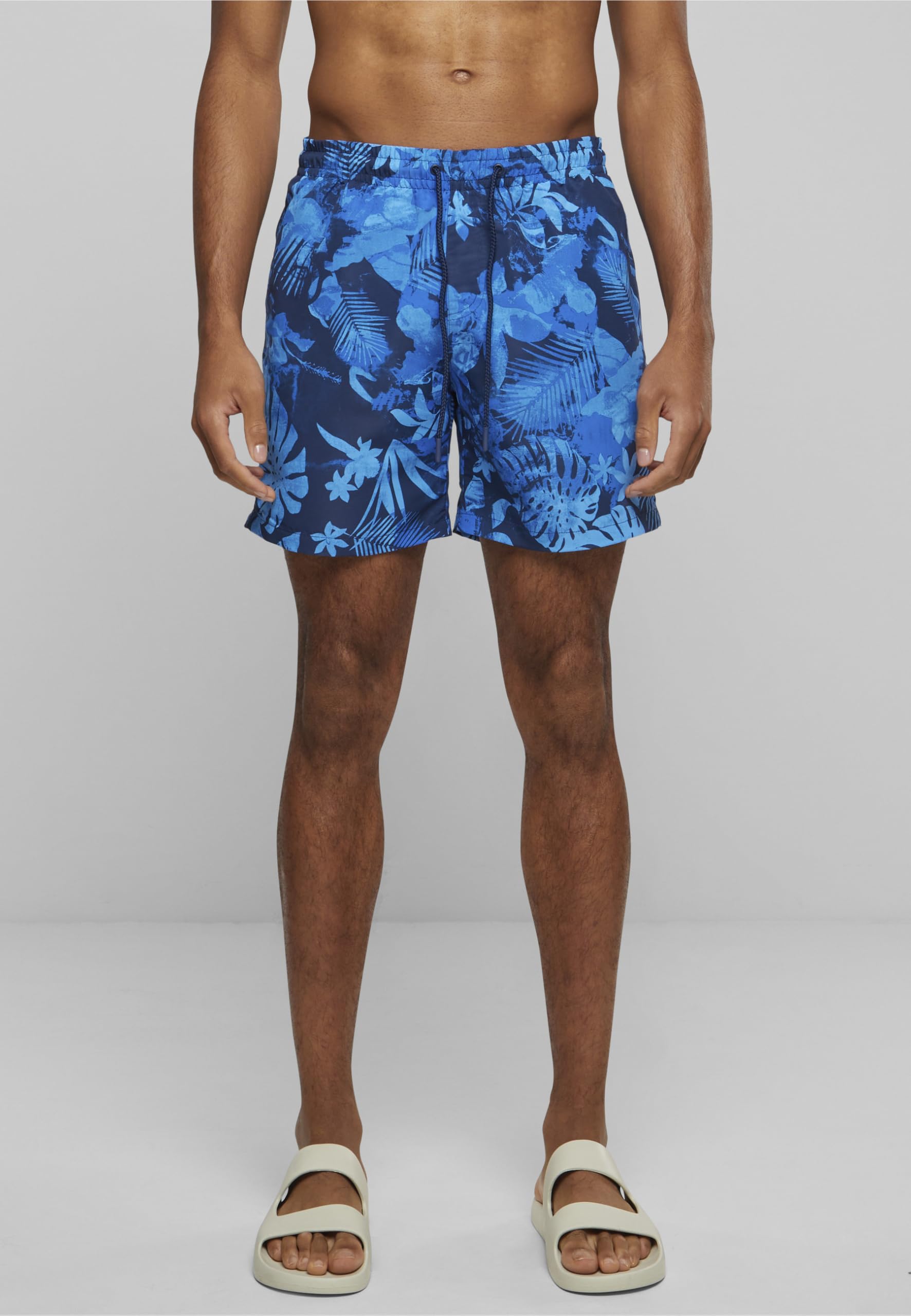 Urban Classics Pattern Palm Hombre Bañador Negro/Aceituna