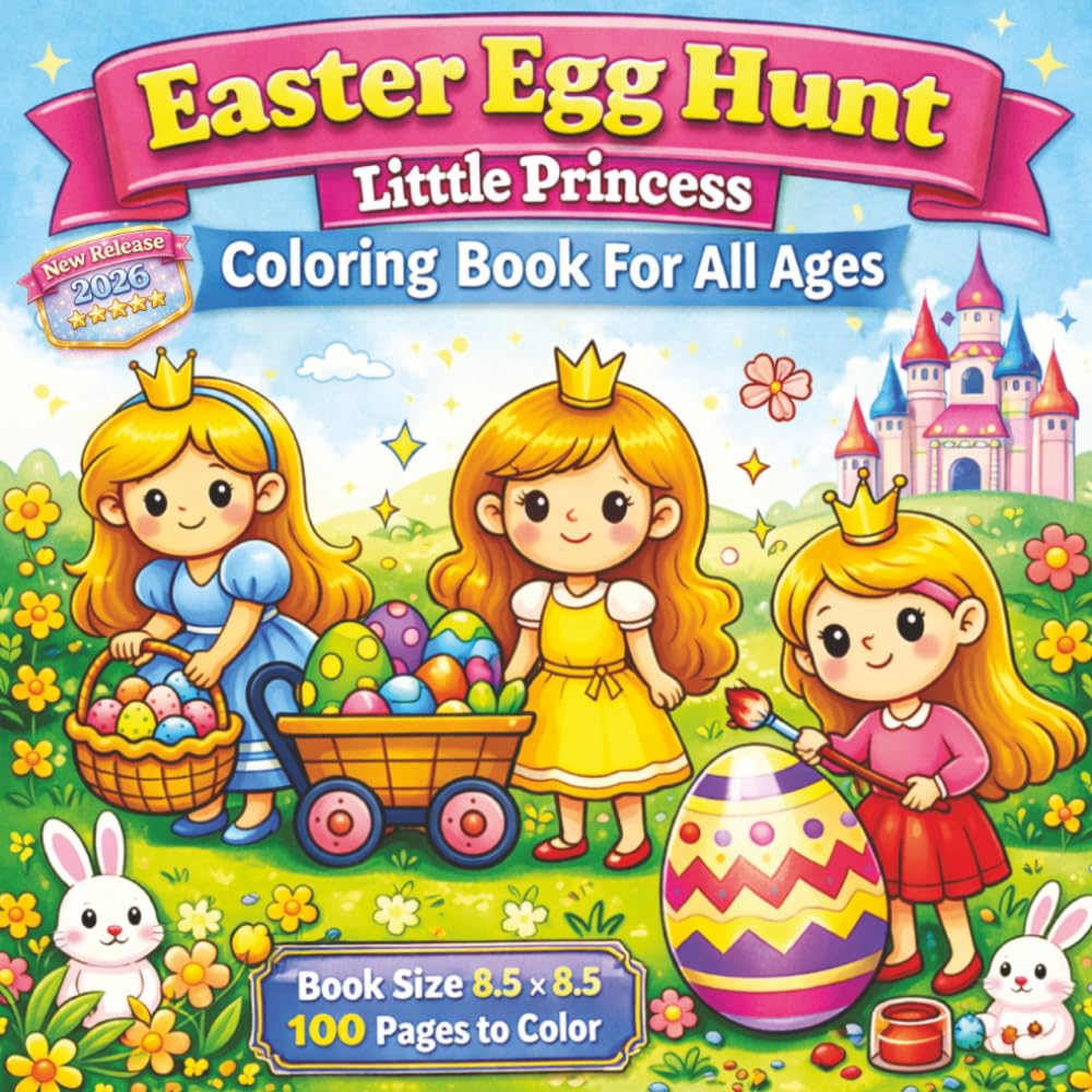 Easter Egg Hunt With Little Princess Coloring Book For All Ages: A Magical Easter Adventure Coloring Book Filled With Sweet Little Princesses, Cute ... and Fun Egg Hunts — 100 Easy To Color.