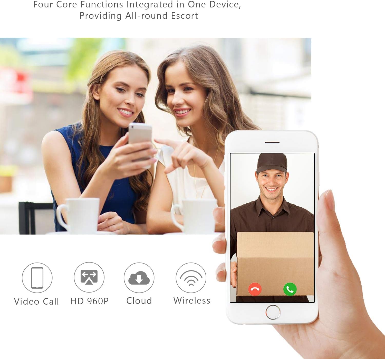 DophiGo 960P Wi-Fi Enabled Smart Video Camera Wireless Doorbell Button Chime (1 Base)