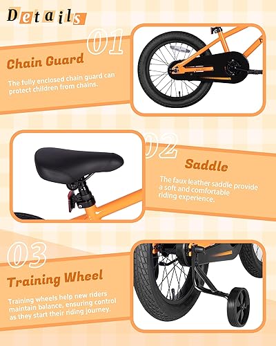 Miniatura 6 de Bicicleta BMX Style para niños de 2 a 8 años de edad, niños y niñas de 12, 14 y 16 pulgadas, bicicleta con ruedas de entrenamiento, freno de