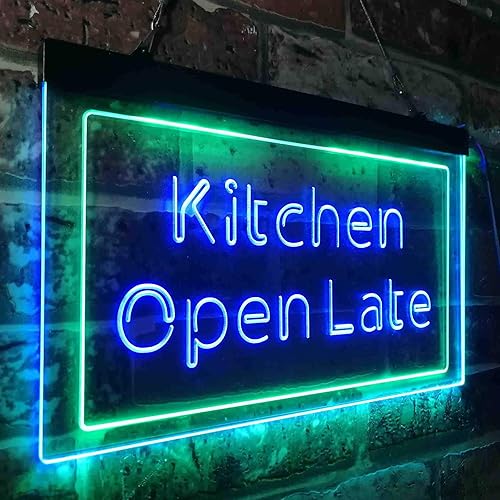 Miniatura 3 de ADVPRO Kitchen Open Late Night Eat Restaurant Open Dual Color LED Neon Sign Verde y Azul 16 x 12 pulgadas st6s43-i3622-gb