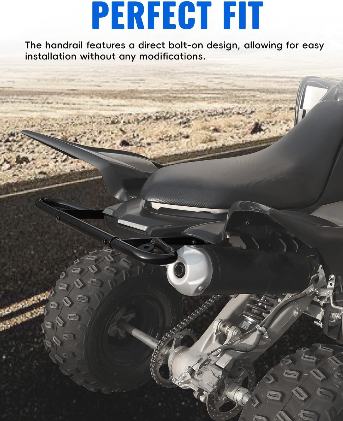 Rear Wide Grab Bar for Raptor 700 700r 06-24, ATV Rear Bumper Grab Bar Iron Rear Bumper Handrail for Yamaha Raptor 700 / 700R 2006-2024 Accessories