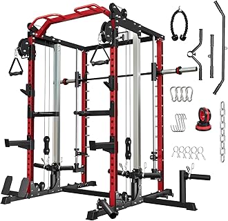 Roygym Power Cage Home Gym, Dual Pulley Cable Crossover System, All-in-One Squat Power Rack with Strength Training Attachments for Full-Body Workouts