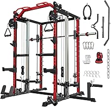Power Cage Home Gym, Dual Pulley Cable Crossover System, All-in-One Squat Power Rack with Strength Training Attachments for Full-Body Workouts