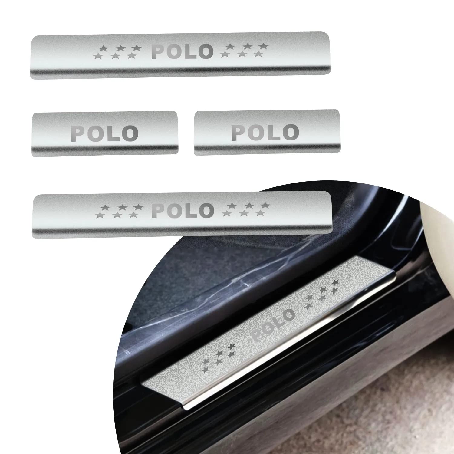Door Sill/Foot Step Stainless Steel Plates with Polo (Set of 4 Pcs)