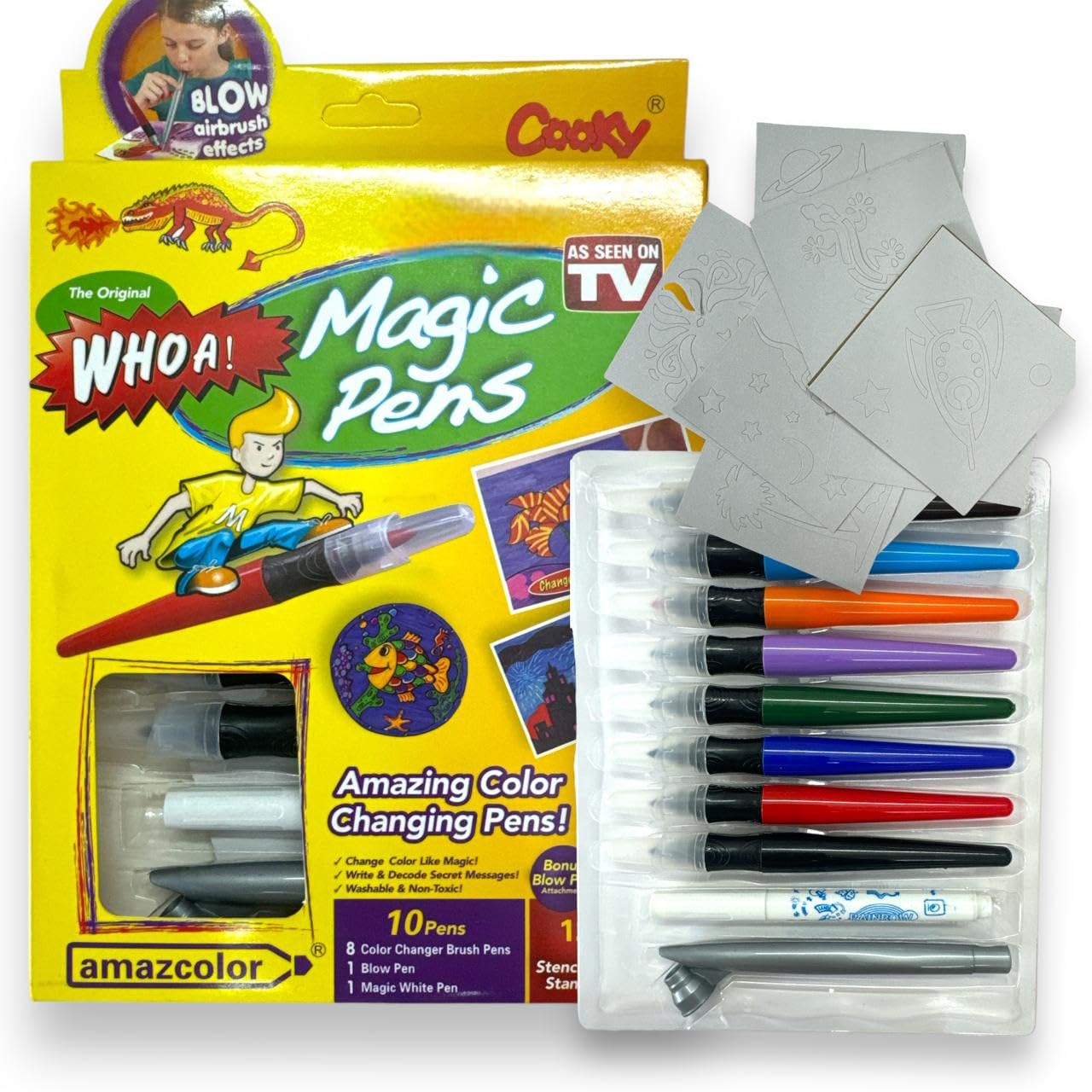 TD CREATIONS Magic Color Changing Pens Set - 8 Color Changer Brush Pens, Blow Pen, Magic White Pen for Creative Art Drawing