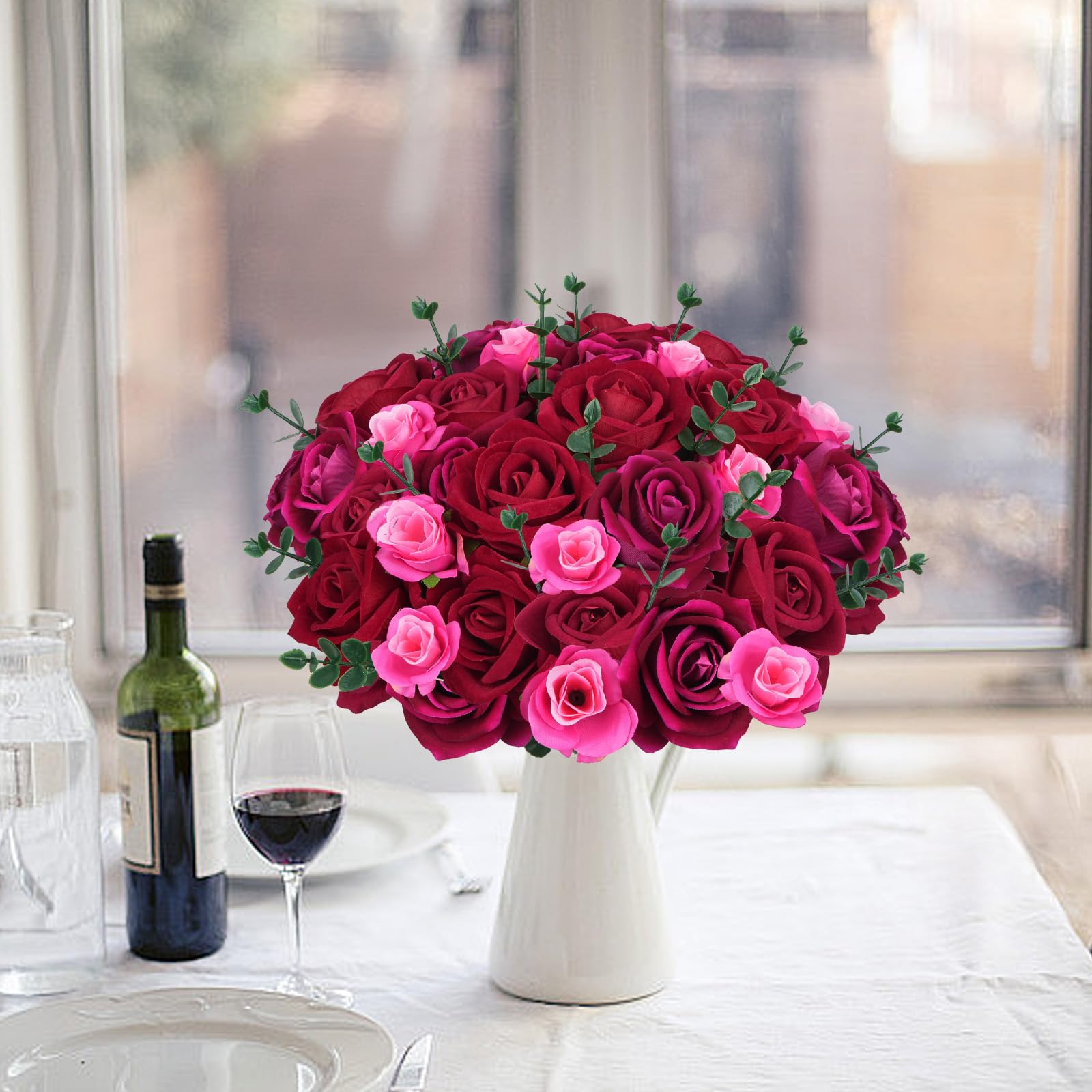 Floralsecret 12 Pezzi Fiori Artificiali Seta Rose Bouquet Fiori Finti a