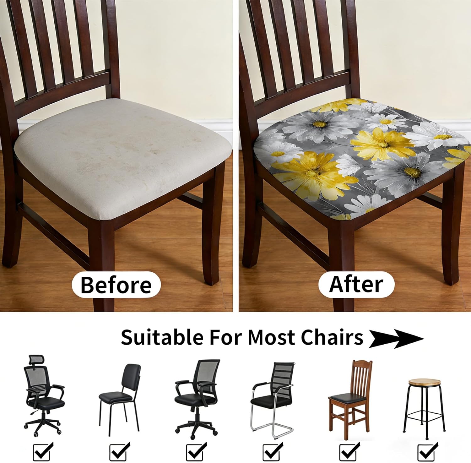 Stretch Dining Chair Covers Set of 4, Modern Elastic Chair Slipcovers, Removable Washable Seat Protectors for Kitchen Dining Room Home Decor