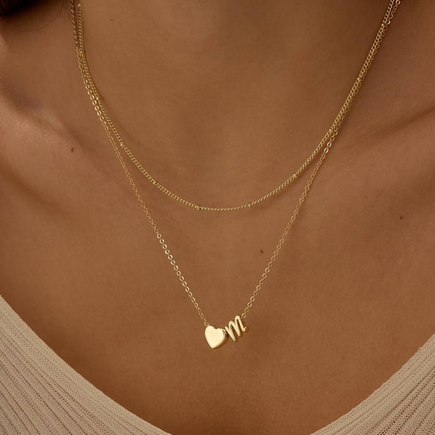 Gold Initial Necklace for Women, 14k Gold Plated Heart Initial Letter A-Z Pendant Necklace Dainty Layered Gold Choker Necklaces for Women Trendy Jewelry Birthday Gifts - Image 3