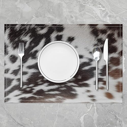 Miniatura 2 de Juego de 4 manteles individuales de piel de vaca marrón de 12 x 18 pulgadas, con estampado de vaca negra y blanca, tapetes de lugar de animales de