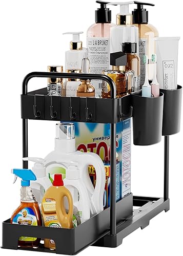 USFU Organizadores y almacenamiento debajo del fregadero para cocina y baño, impermeable y resistente, estante organizador de suministros de