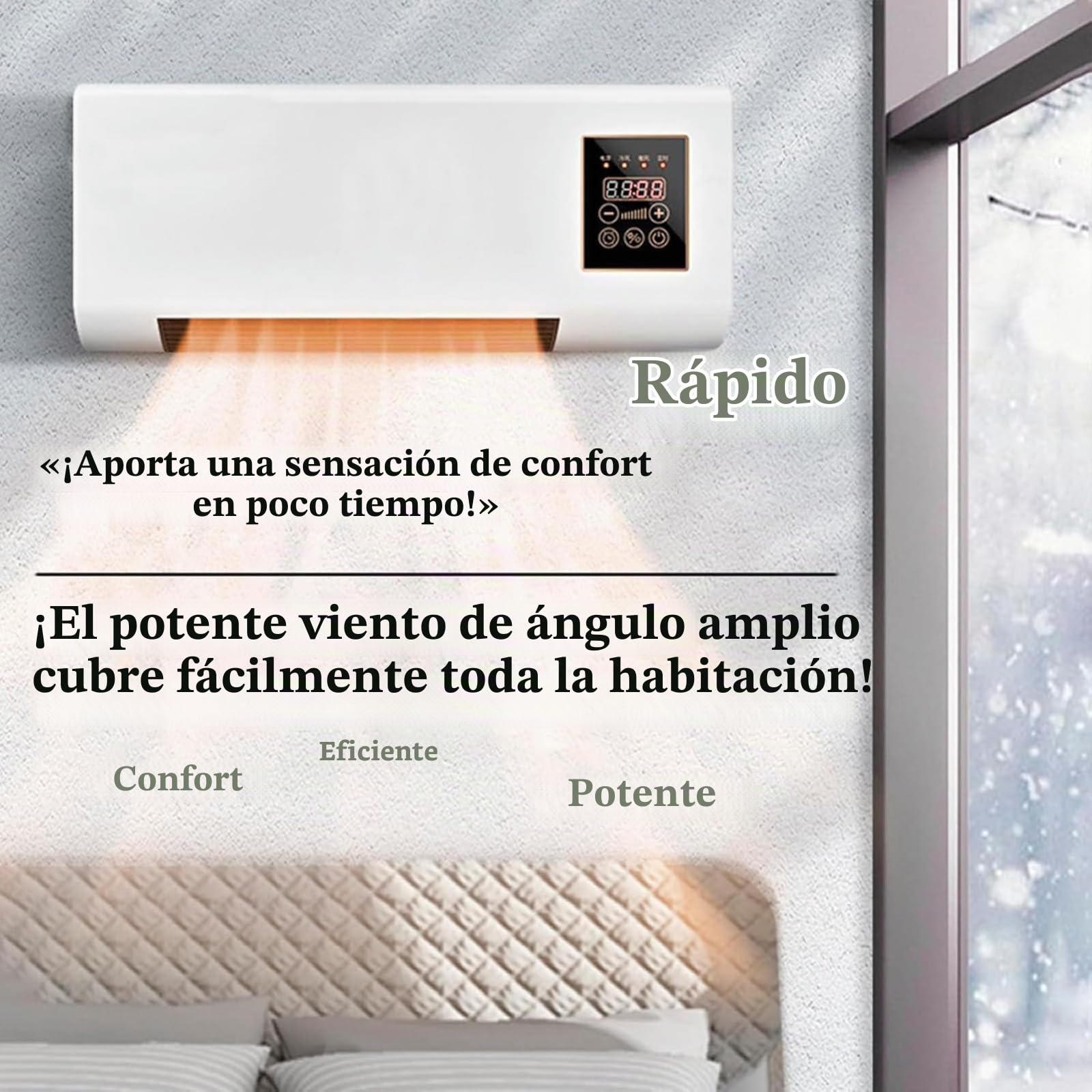 Aire acondicionado sin conductos, unidad de CA autoevaporadora portátil, montado en la pared con ventilador sin aspas y control remoto, sistema dividido fácil de instalar para dormitorio