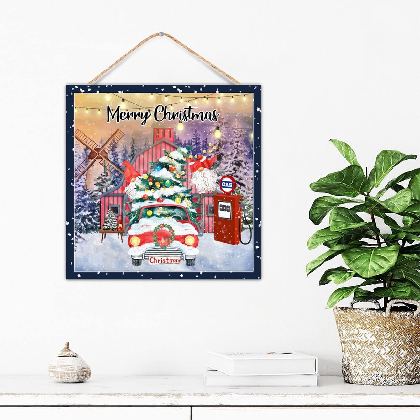 Cadeau idéal pour la maison : plaque murale en bois peinte style station essence