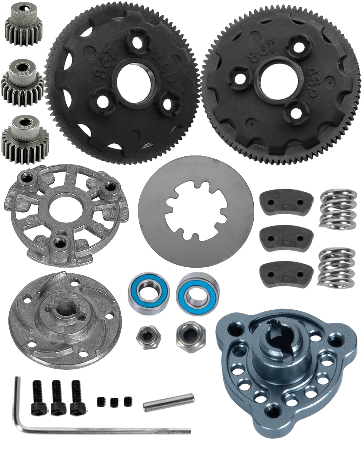 Rcarmumb RC 48P 86T Spur Gear w/ 19T 21T 23T & Slipper Clutch & Slipper Rebuild Kit & Pressure Plate Upgrades Part for 1/10 Slash 2WD VXL,Rustler/Stampede/Bandit 2WD VXL XL-5,Titanium