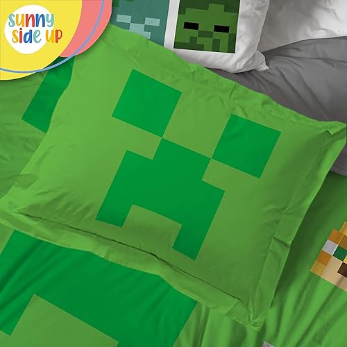 Miniatura 6 de Sunny Side Up Minecraft - Juego de edredón tamaño individual, ropa de cama infantil de 5 piezas, incluye edredón, sábanas y funda de almohada, juego