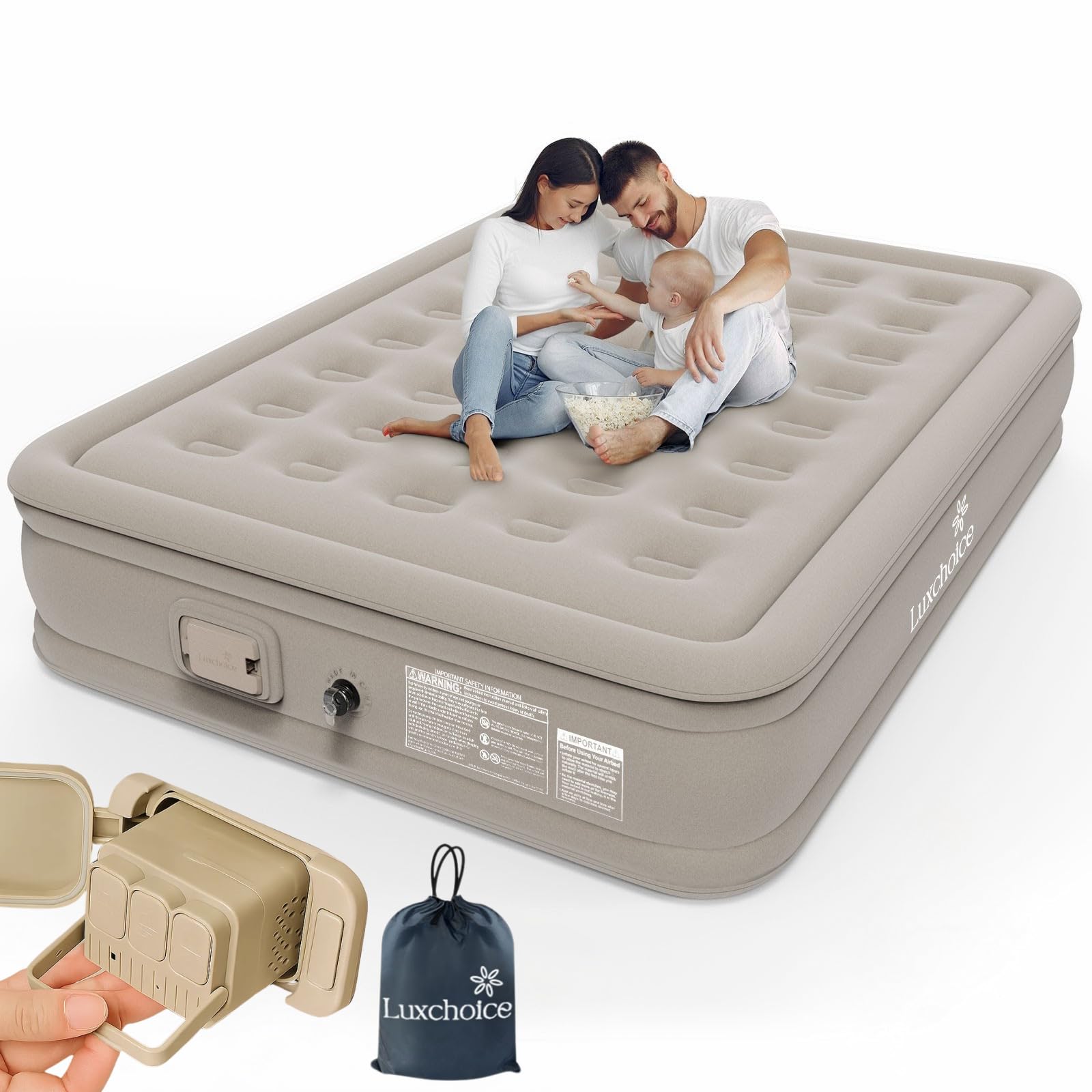 Luxchoice Cama de Aire para 2 Personas Colchón de Aire Autoinflable con Bomba PortáTil y Antidesgaste y Antiruido Tejido de Primera Calidad Colchón Inflable para Camping O Uso DoméStico