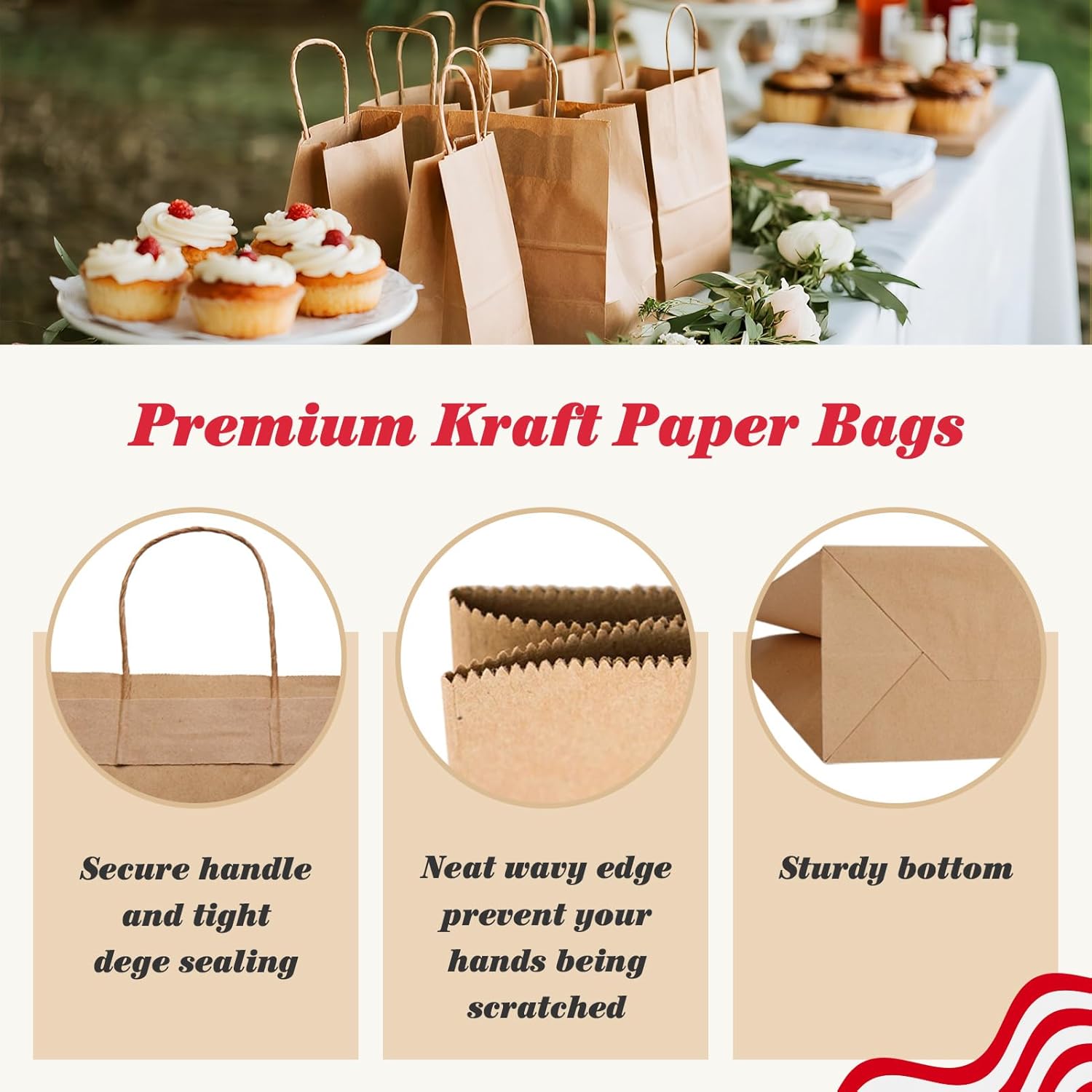 GSSUSA 200 Pack Brown Paper Bags 5.25x3.75x8 Inch Small Gift Bags with Handles Bulk, Brown Kraft Bag for Small Business, Sturdy Grocery Retail Shopping Birthday Party Favor Craft Bag - Image 3