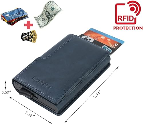 Miniatura 2 de Tarjetero para tarjetas de crédito para mujeres, carteras de cuero emergentes para hombres, delgado con bloqueo RFID, pasaporte y tarjetero de