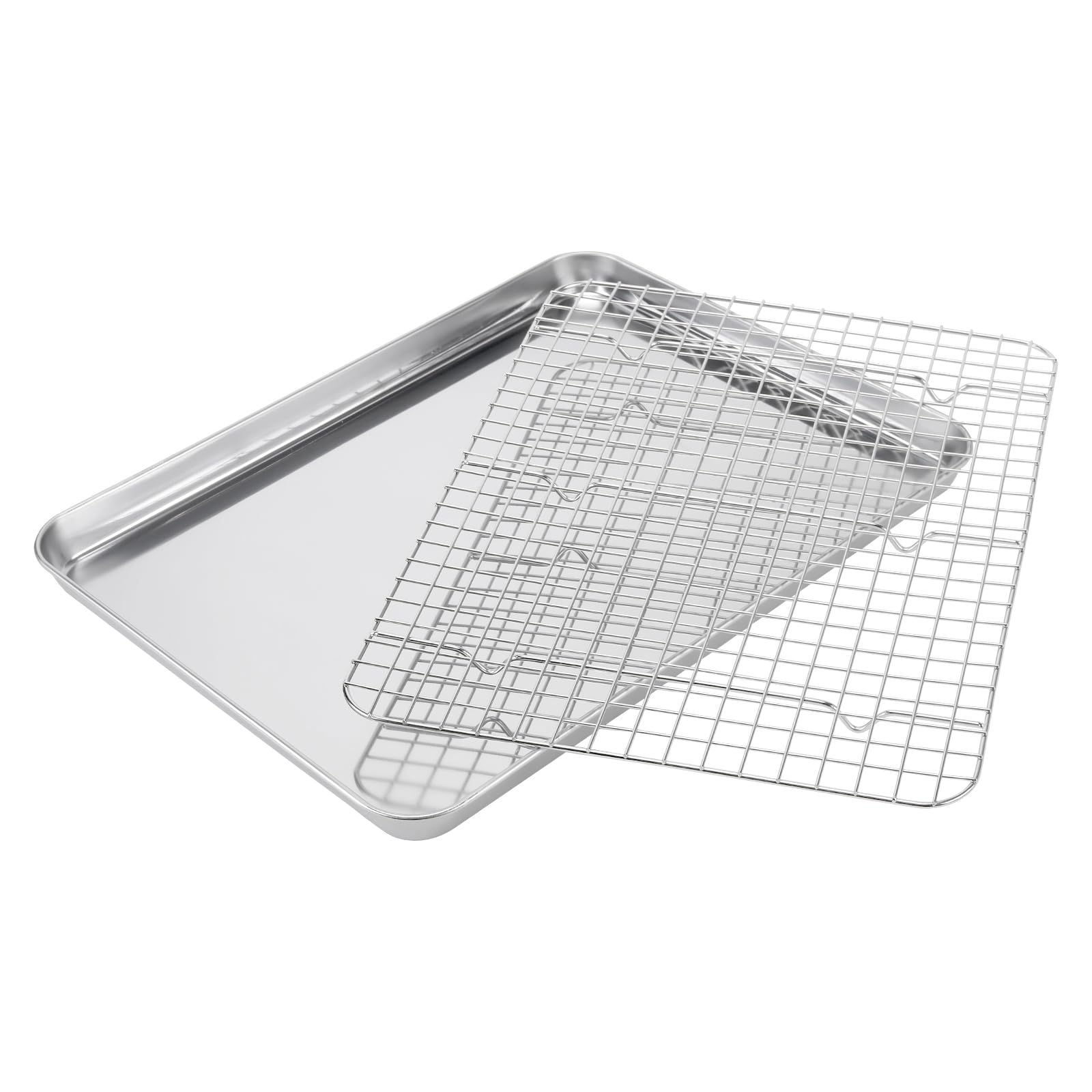 Teglia da Forno Rettangolare in Acciaio Inox con Griglia di Raffreddamento, Set 4 Pezzi (2 Teglie e 2 Griglie), 40,5 x 30,5 x 2,5 cm, Lavabile in Lavastoviglie
