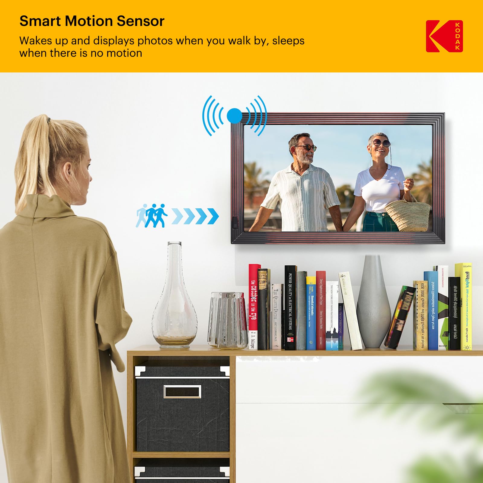 KODAK Cadre Photo Numérique Connecté WiFi, Cadre Numerique Photo Grand Format, 21.5 Pouces FHD IPS Écran, 32Go Mémoire, Partagez des Photos/Vidéos via App, Rotation Automatique, Détecteur de Mouvement
