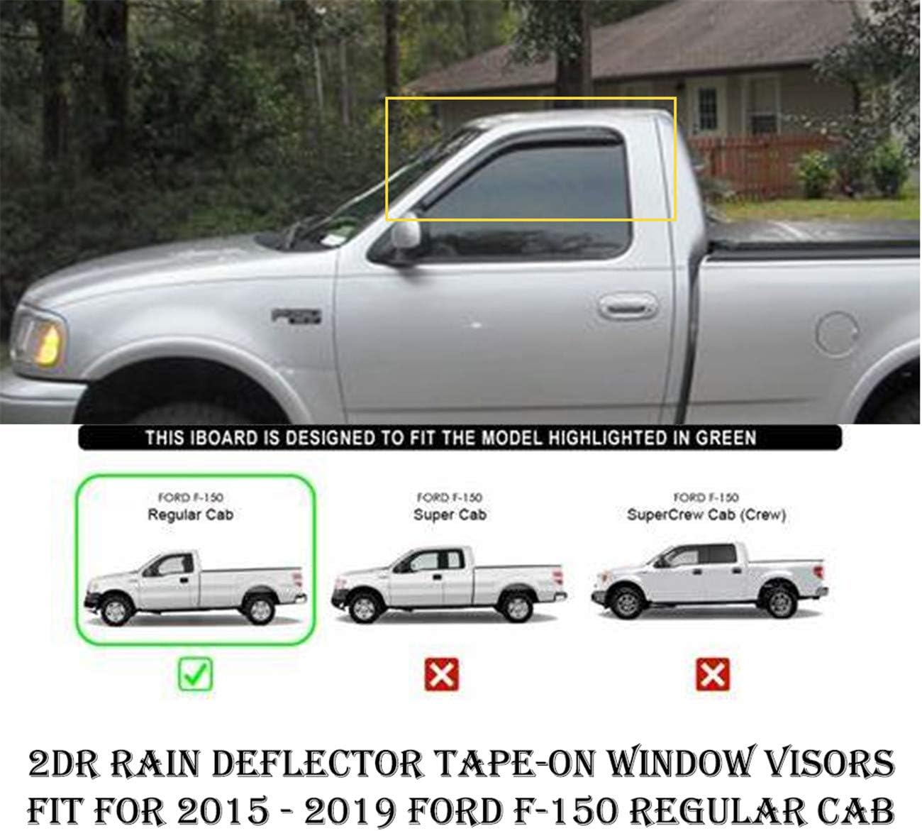 4pcs Outside Mount Smoked Acrylic Sun/Rain Guard Front+Rear Tape-On Visors Compatible with 2015-2019 F-150 RegularCab Window Visor