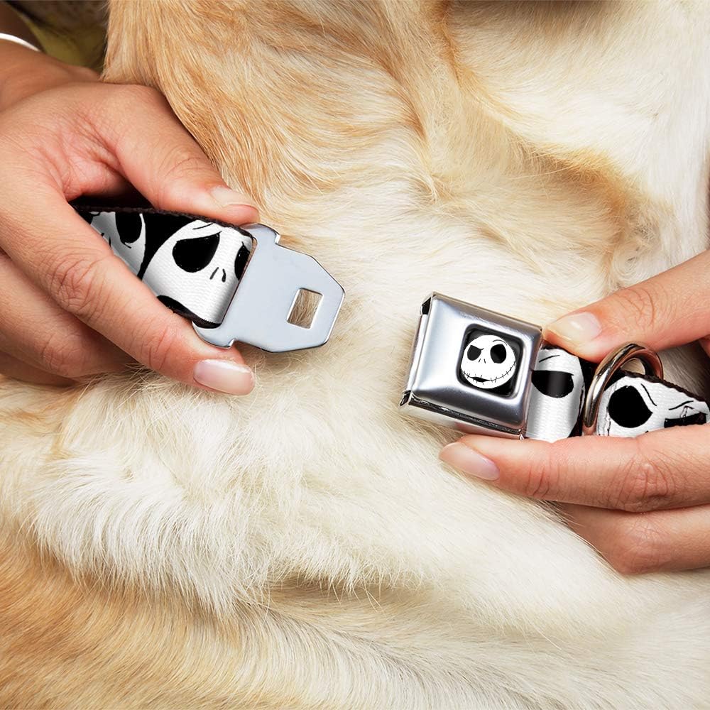 Dog Collar Seatbelt Buckle Nightmare Before Christmas 7 Jack Expressions Black White 18 to 32 Inches 1.5 Inch Wide