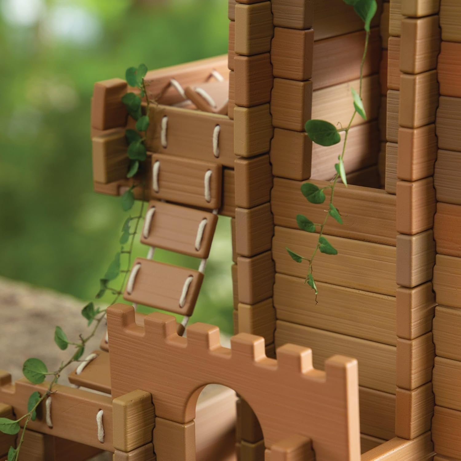 Guidecraft Tabletop Notch Blocks - Western 129 pc. Set with 10 Double-Sided Activity Card: Montessori Building Blocks Set with Ladders and Bridge Pieces, Kids Natural Play Toy