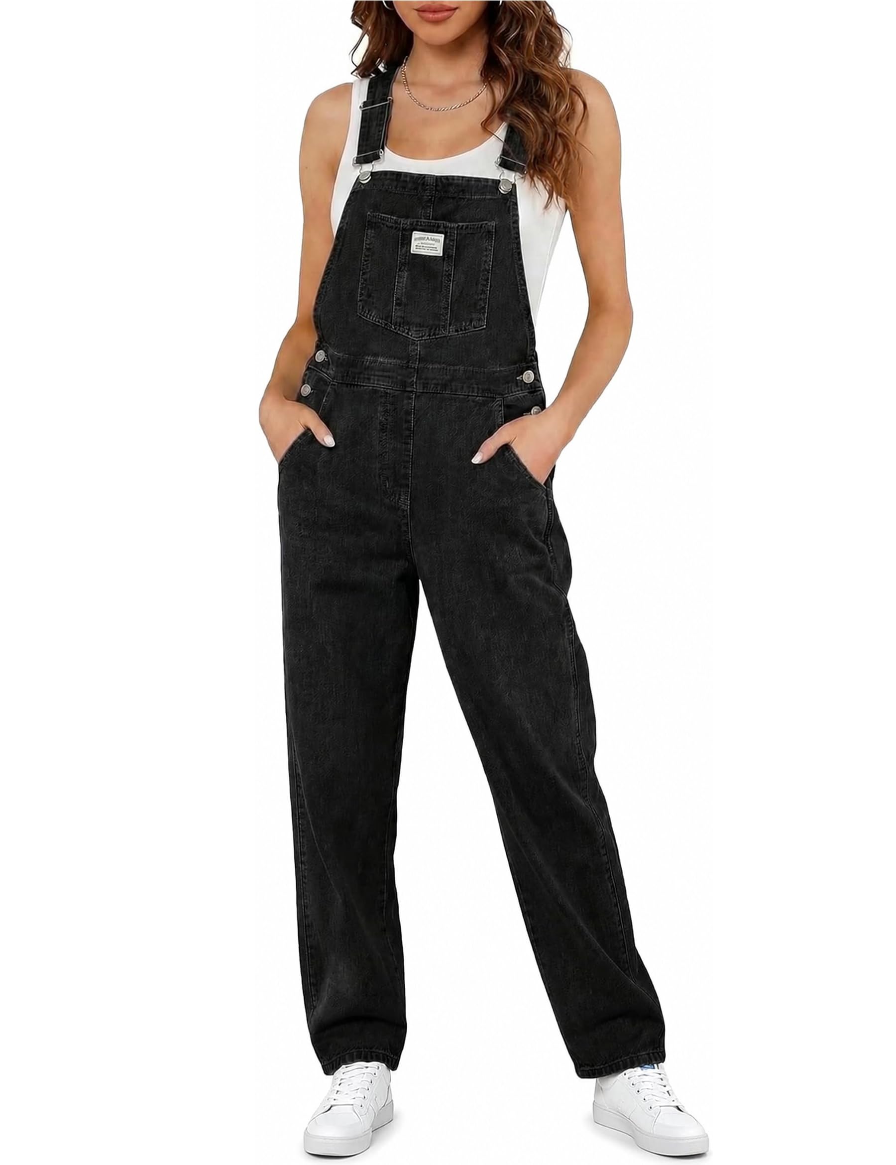 Fengbay Mono vaquero para mujer, informal, holgado, pierna recta, vaquero, con tirantes ajustables, con bolsillos