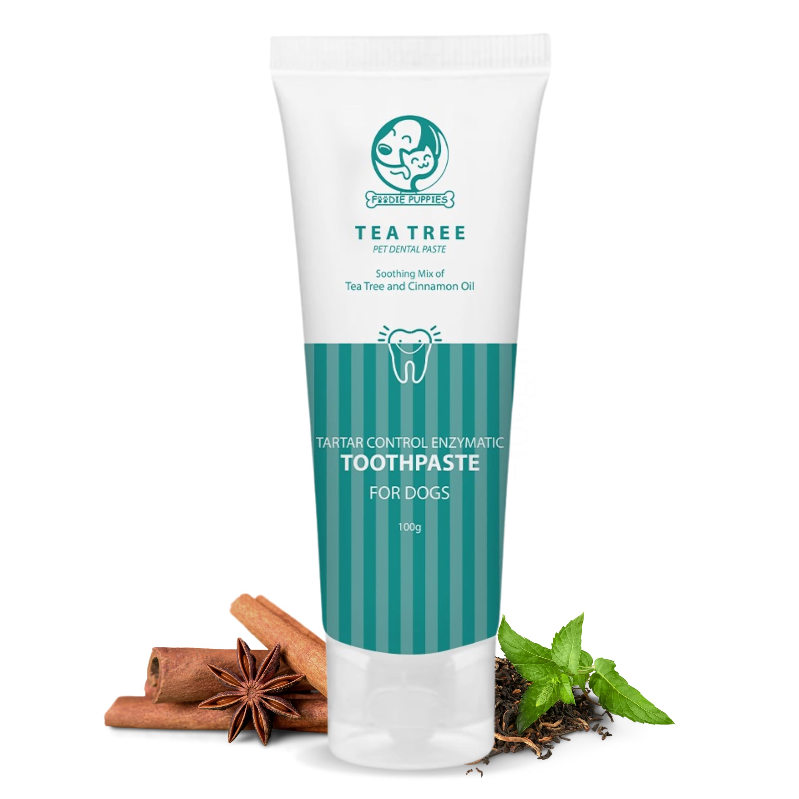 Foodie Puppies Dental Care Tea Tree Toothpaste for Dogs - 100g with Soothing Mix of Tea Tree and Cinnamon Oil | Tartar Control Enzymatic Toothpaste Suitable for All Dogs and Puppies