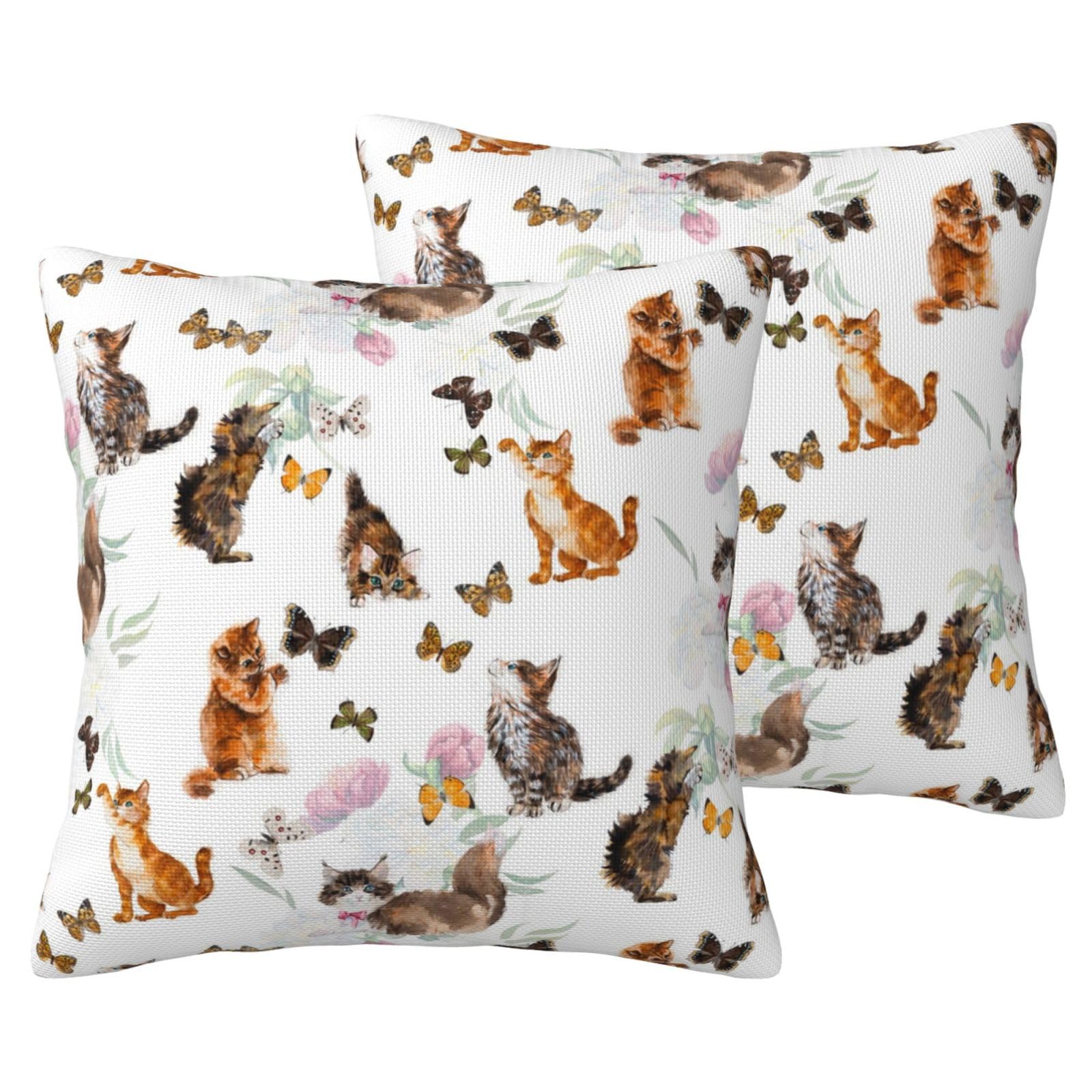 Taies d'oreiller chaton motif papillon imitation lin housses de coussin salon chambre lot de 2
