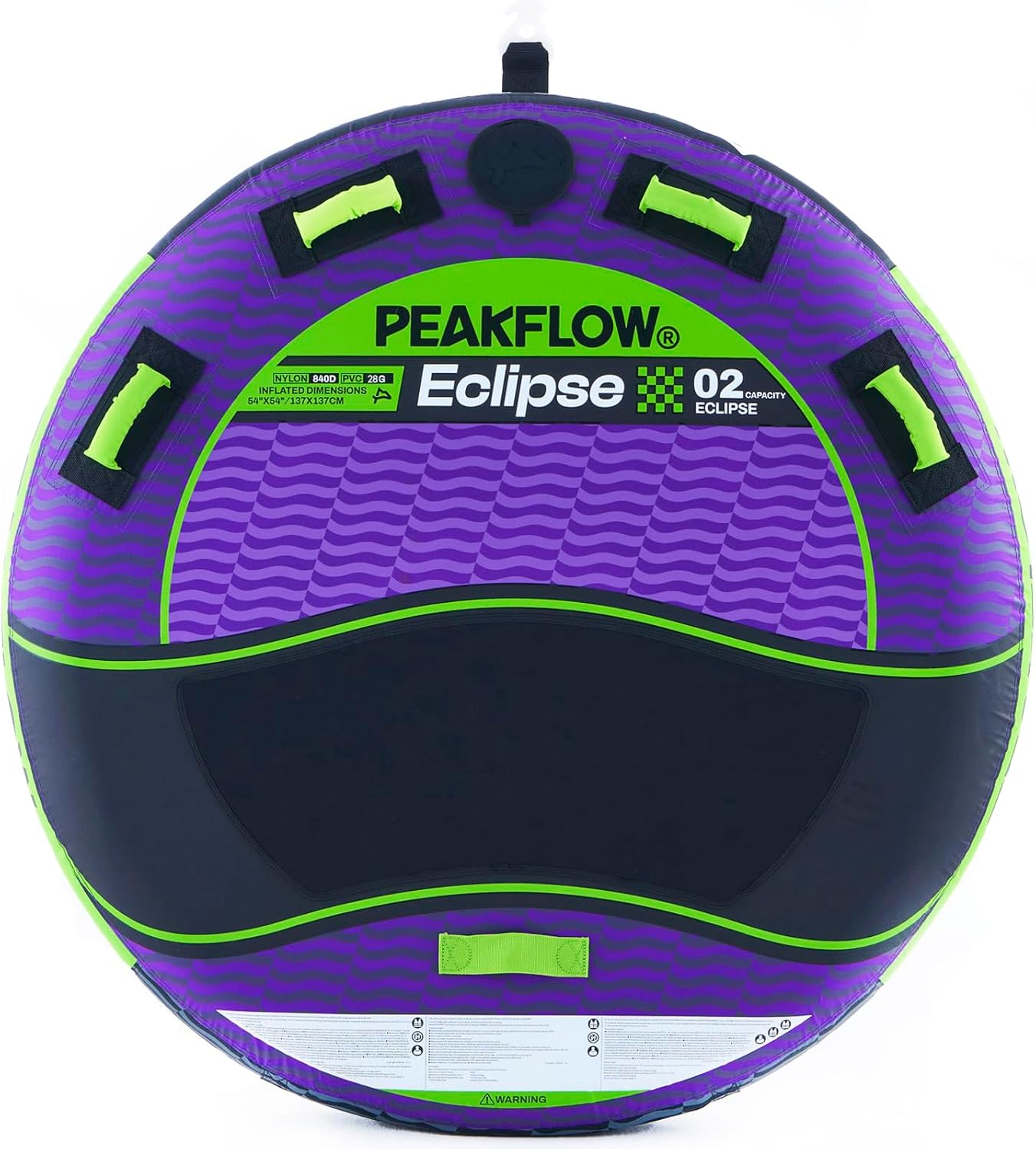 PEAKFLOW Towable Tubes for Boating,Eclipse 2 Rider Towable Tube,840D Heavy Duty Nylon Cover and 28 Gauge PVC Liner,EVA Foam Pads and 4 EVA Handles with Knuckle Guards,Swift Connect Rapid Boston Valve