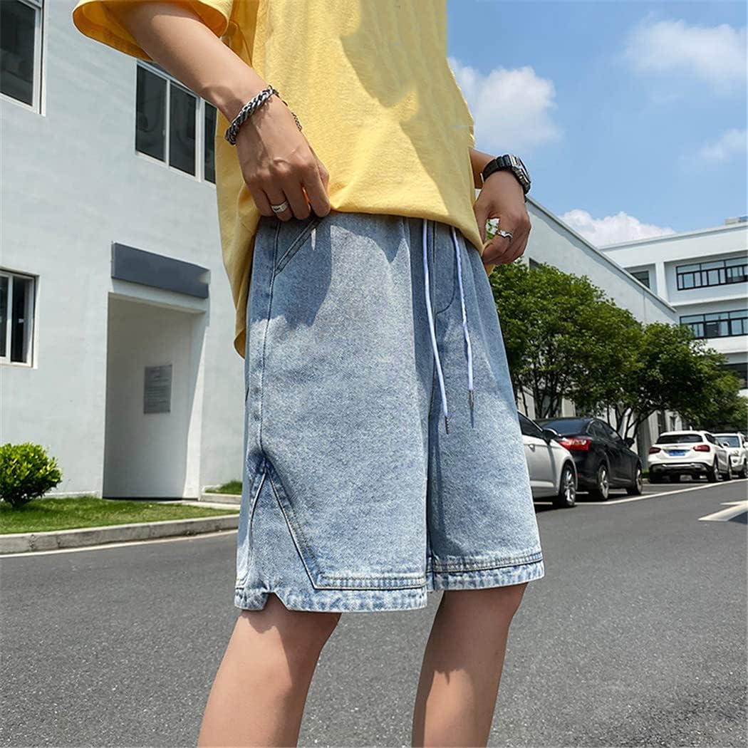 Retro Blue Denim Casual Shorts Men Summer Loose Hip Hop Baggy All-Match Basic Multi Pockets Teens Shorts